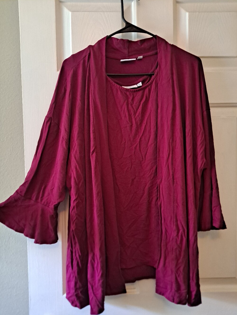 Kim Rogers 2-Piece Set | Open Front Cardigan & Tank | Plus Size 1X | Magenta